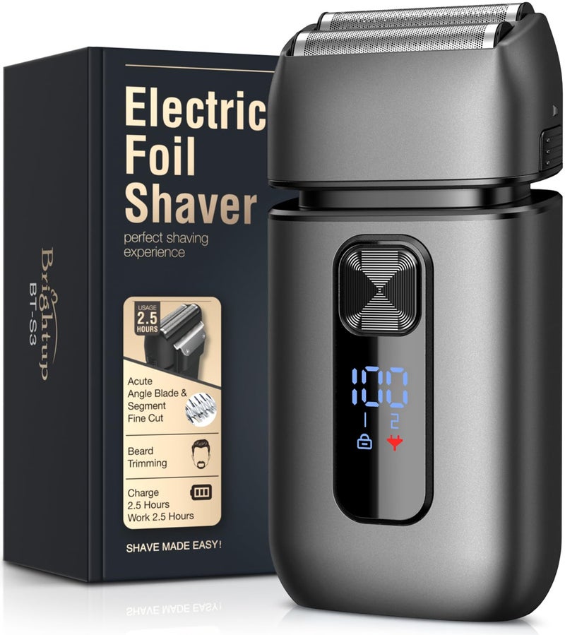 Brightup Foil Shaver, Electric Razor for Men, Upgraded Electric Shaver with Pop Up Trimmer, USB-C Rechargeable, Waterproof, Cordless, Double Floating Blade for Close Shaving, Gray - Image 1
